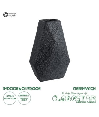 GloboStar® Artificial Garden GREENWICH 20786 Επιδαπέδιο Πολυεστερικό Τσιμεντένιο Κασπώ Γλάστρα - Flower Pot Μαύρο Μ20 x Π14 x Υ32cm